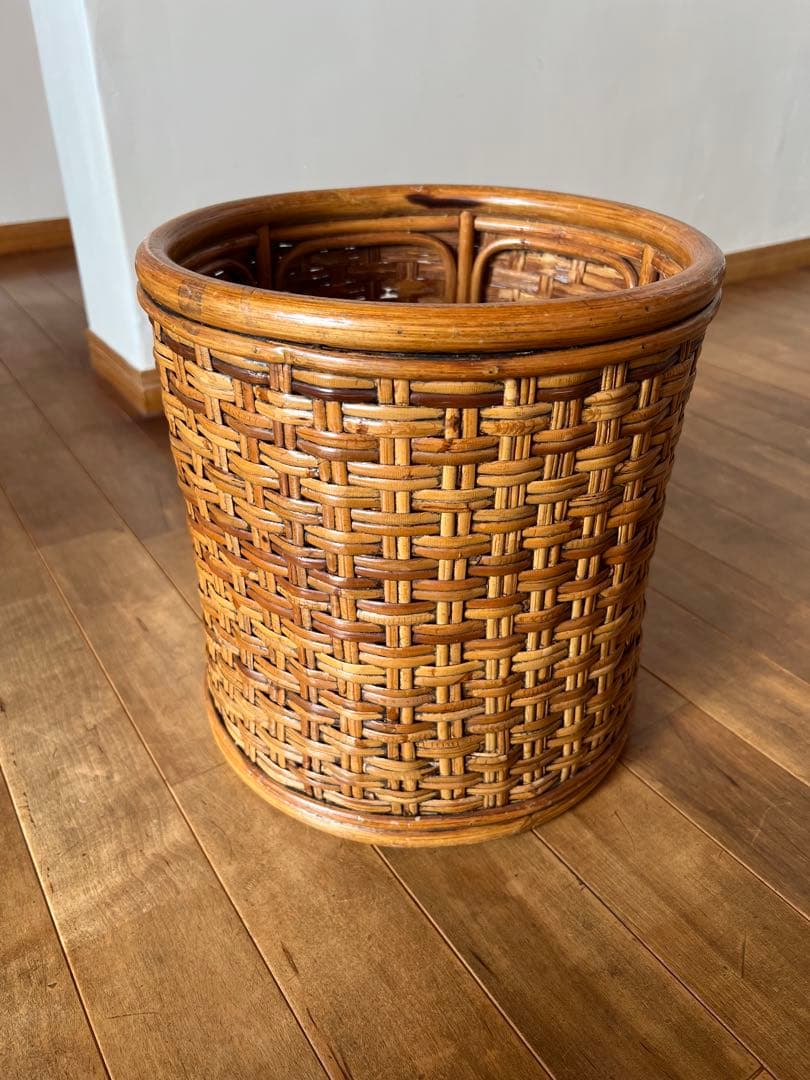 ヴィンデージ 籐 ラタン ダストボックス ごみ箱 小物入れ デパート百貨店購入