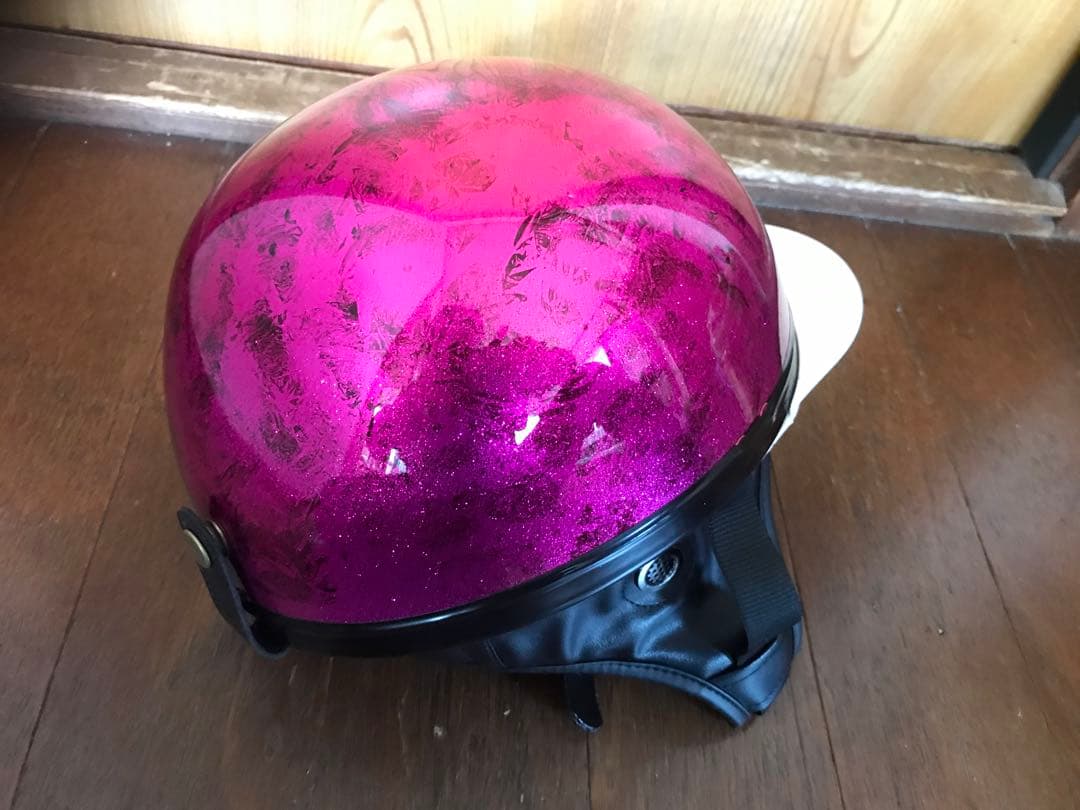 新品 ラップ塗装 キャンディーピンクラメ コルク半 ヘルメット ツヤツヤ 鏡面