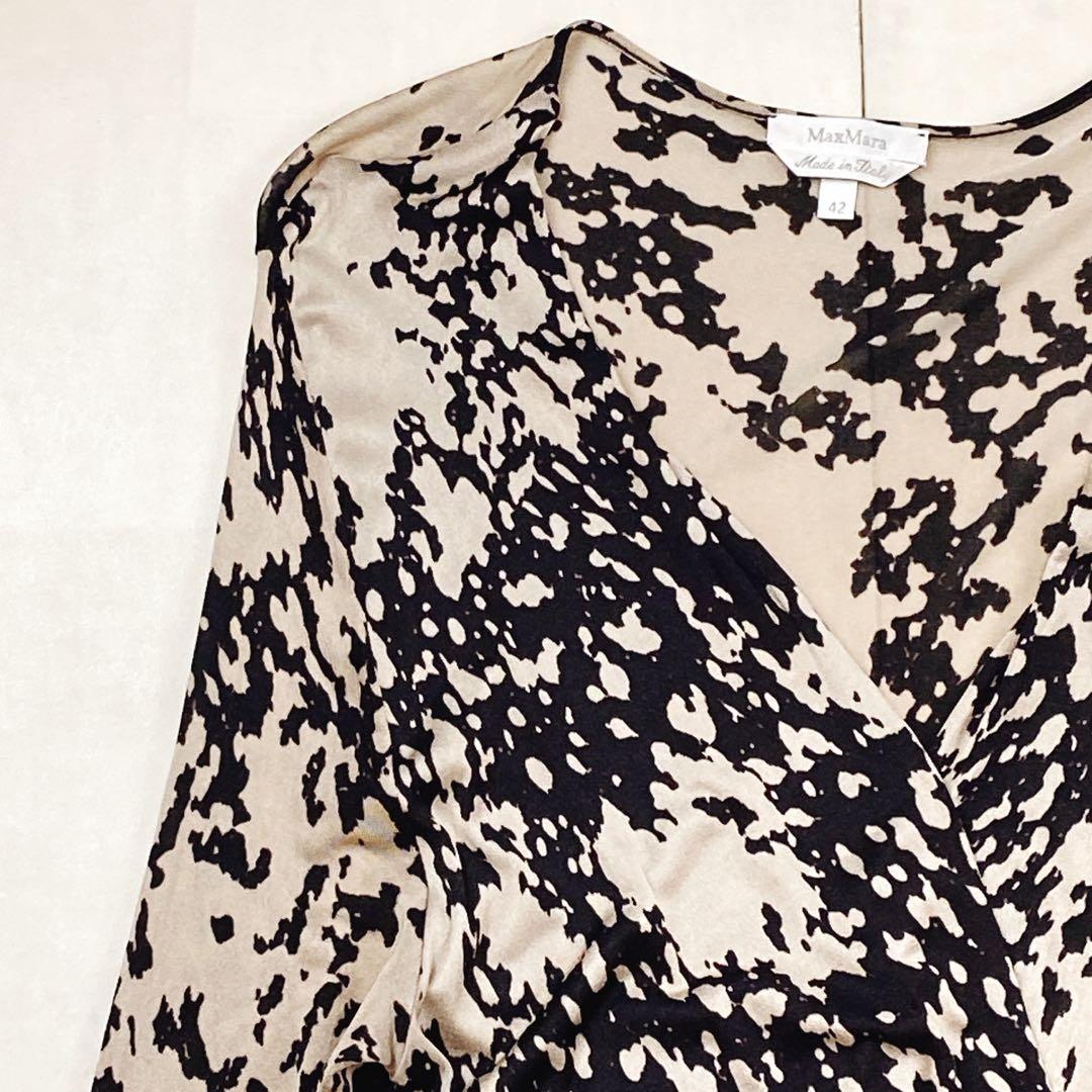 美品 マックスマーラ 白タグ カシュクール マキシ丈ワンピース 総柄