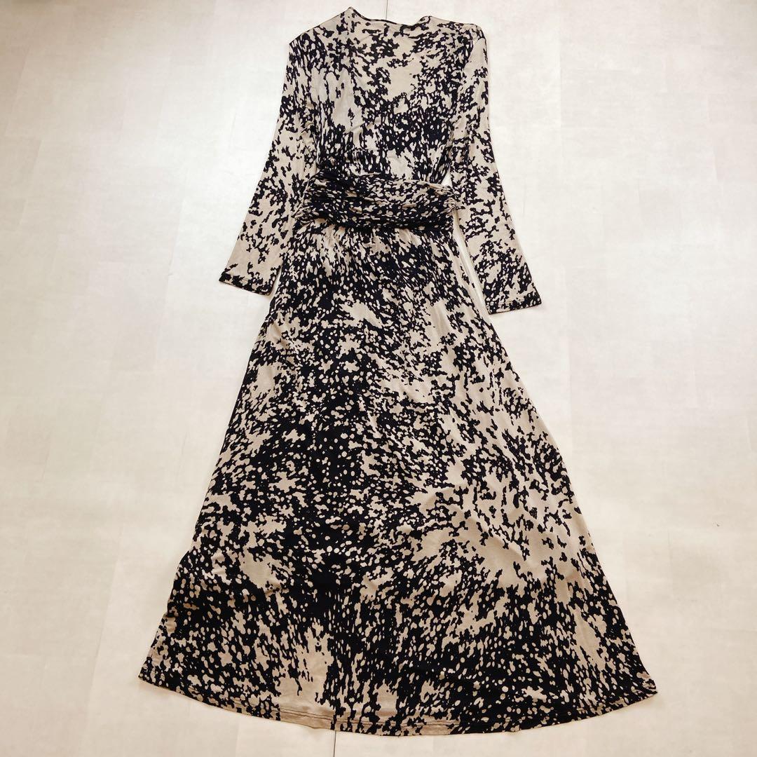 美品 マックスマーラ 白タグ カシュクール マキシ丈ワンピース 総柄