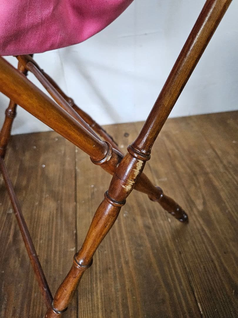 フランスアンティーク ソーイングスタンド 木製×ファブリック 小物入れ