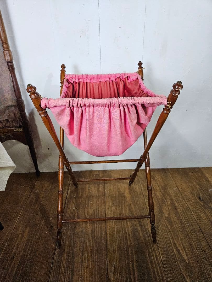 フランスアンティーク ソーイングスタンド 木製×ファブリック 小物入れ