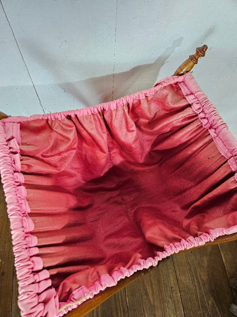 フランスアンティーク ソーイングスタンド 木製×ファブリック 小物入れ