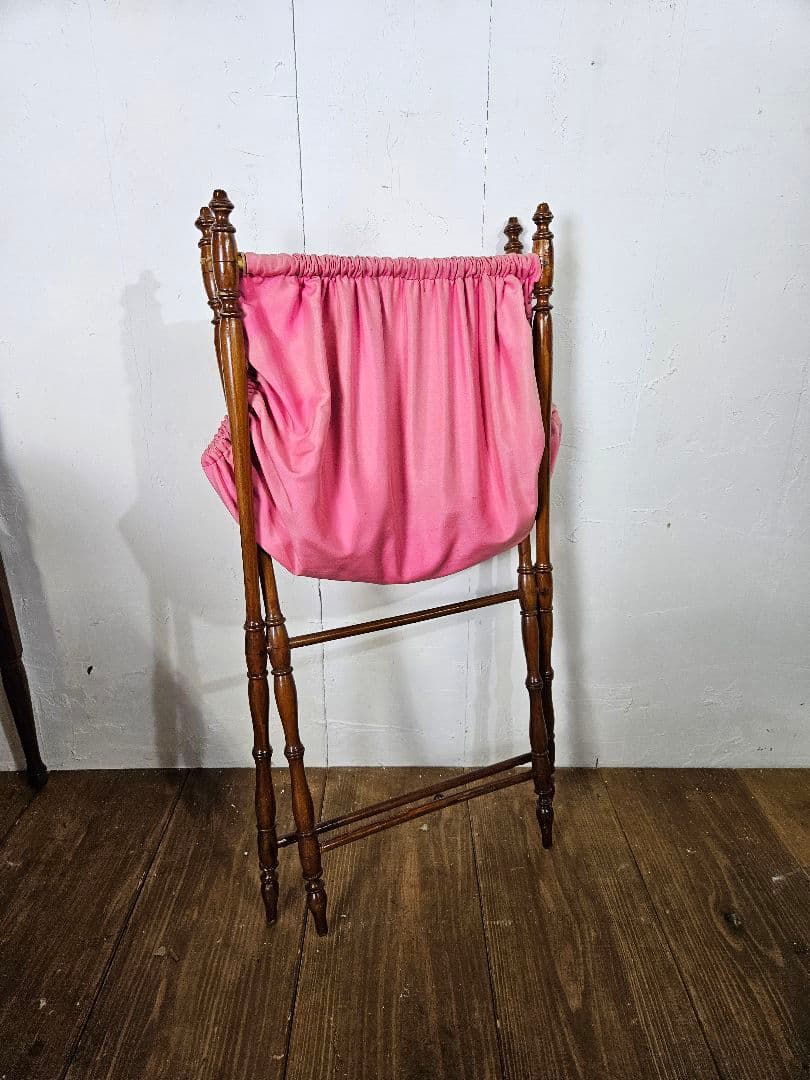 フランスアンティーク ソーイングスタンド 木製×ファブリック 小物入れ