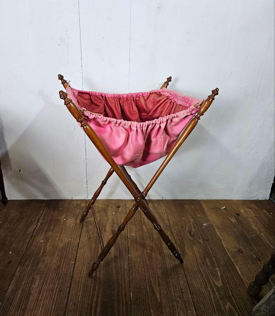 フランスアンティーク ソーイングスタンド 木製×ファブリック 小物入れ