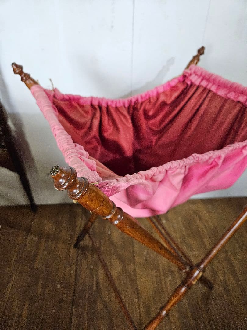 フランスアンティーク ソーイングスタンド 木製×ファブリック 小物入れ