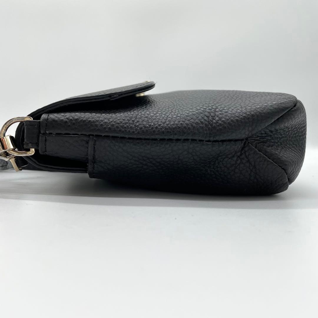 【極美品】アニエスベー　ショルダーバッグ　ロゴ　ゴールド金具　レザー　ブラック