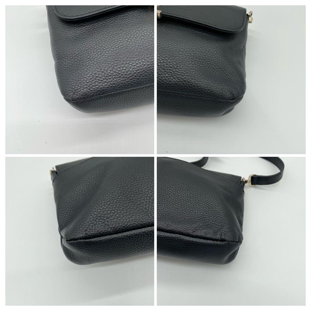 【極美品】アニエスベー　ショルダーバッグ　ロゴ　ゴールド金具　レザー　ブラック