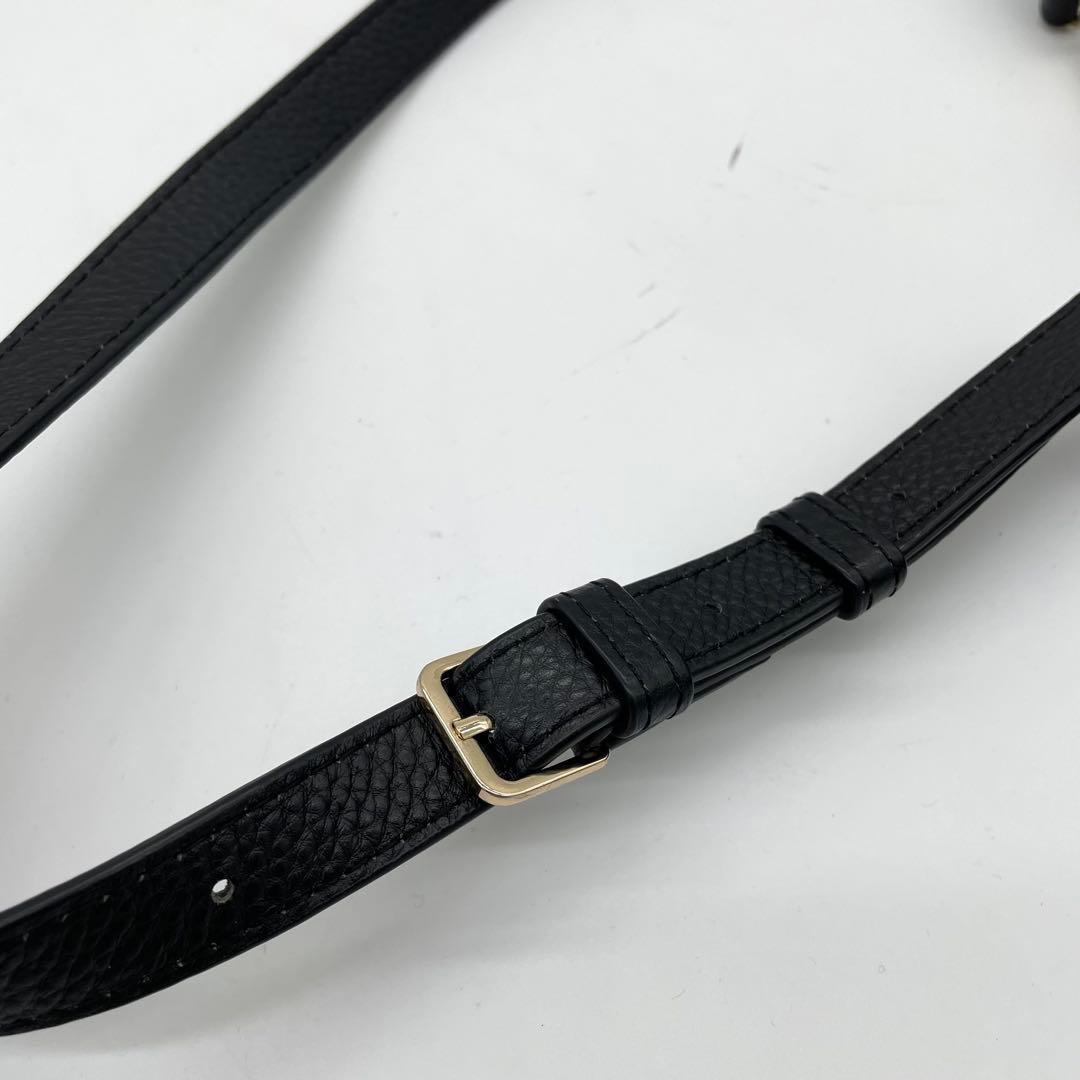 【極美品】アニエスベー　ショルダーバッグ　ロゴ　ゴールド金具　レザー　ブラック