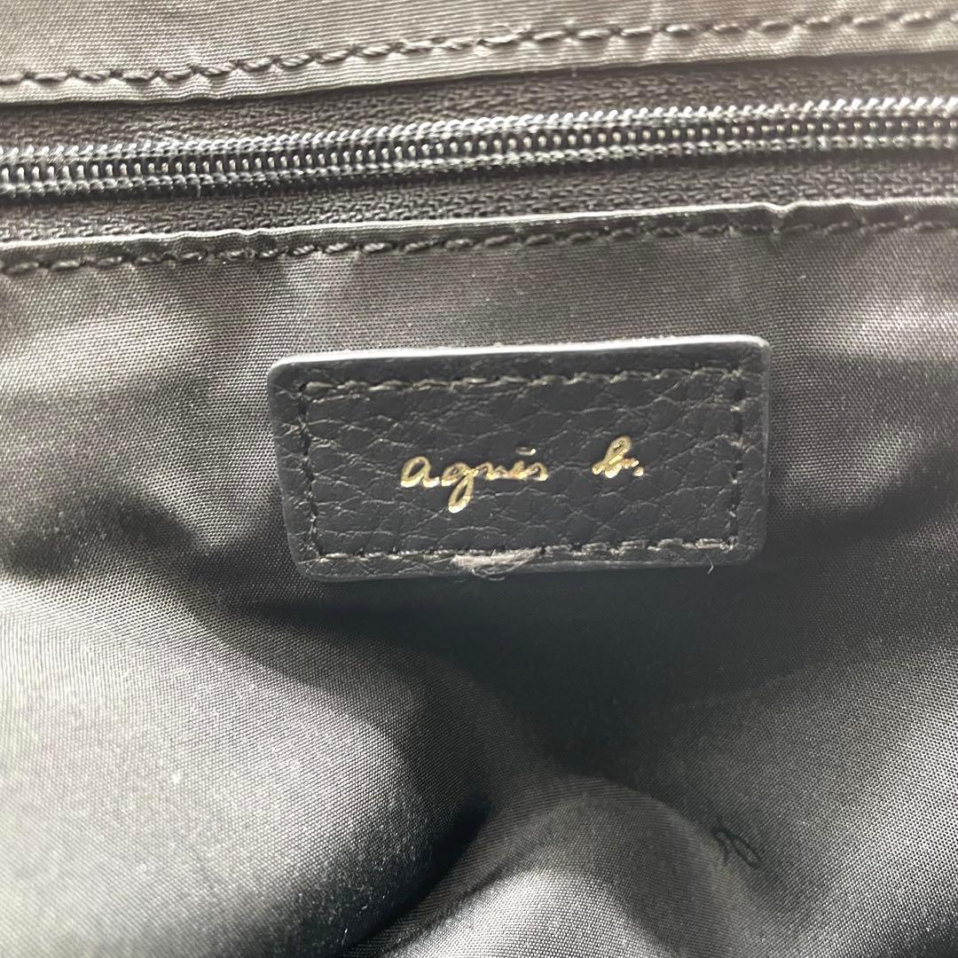 【極美品】アニエスベー　ショルダーバッグ　ロゴ　ゴールド金具　レザー　ブラック