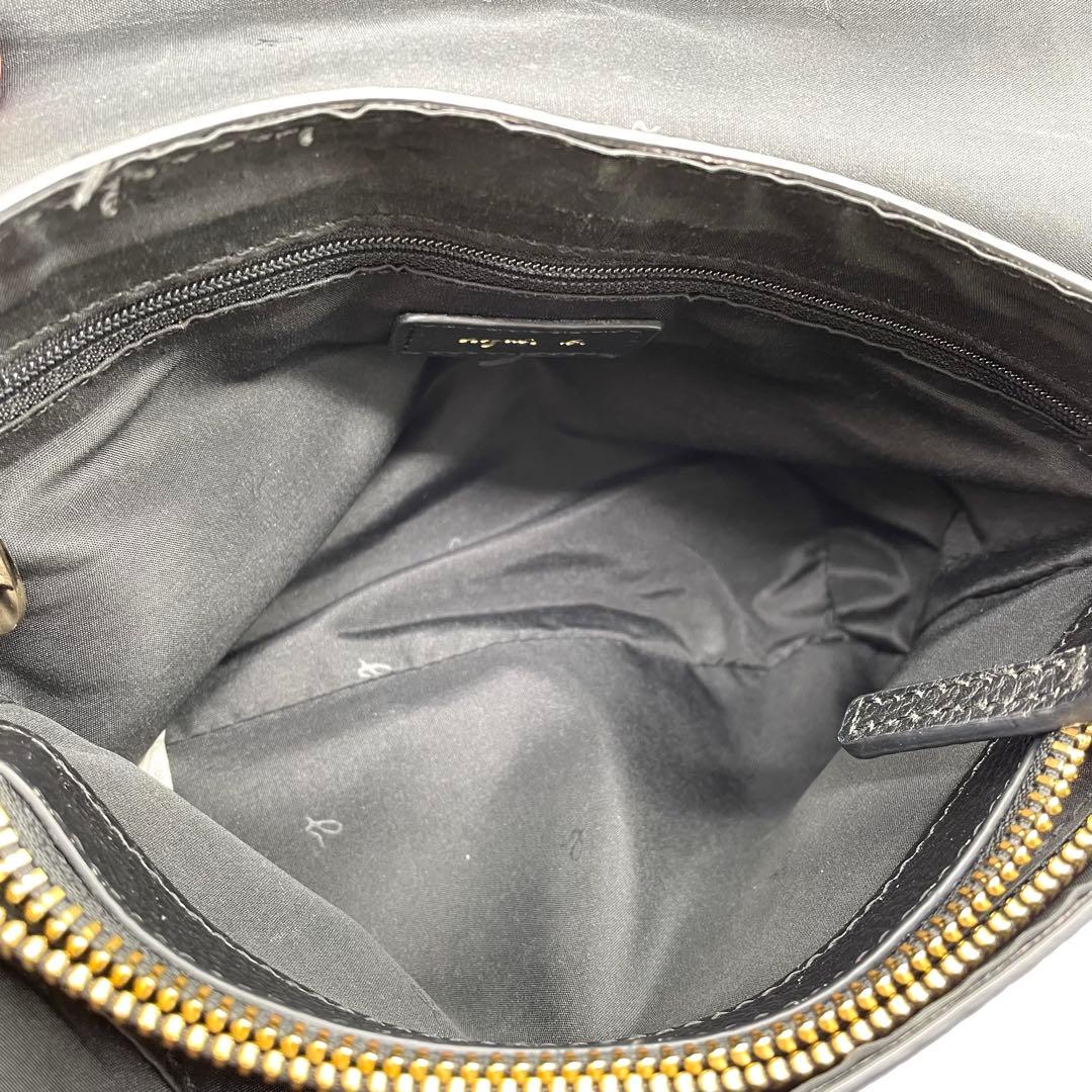 【極美品】アニエスベー　ショルダーバッグ　ロゴ　ゴールド金具　レザー　ブラック