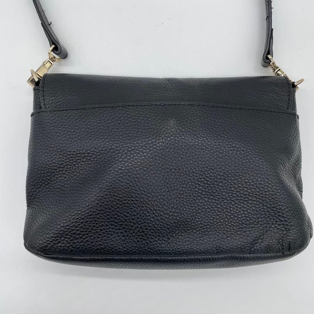 【極美品】アニエスベー　ショルダーバッグ　ロゴ　ゴールド金具　レザー　ブラック