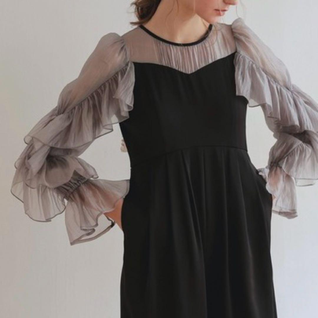 【新品】　Dorry Doll　シアーフリルパンツドレス　ブラック　M