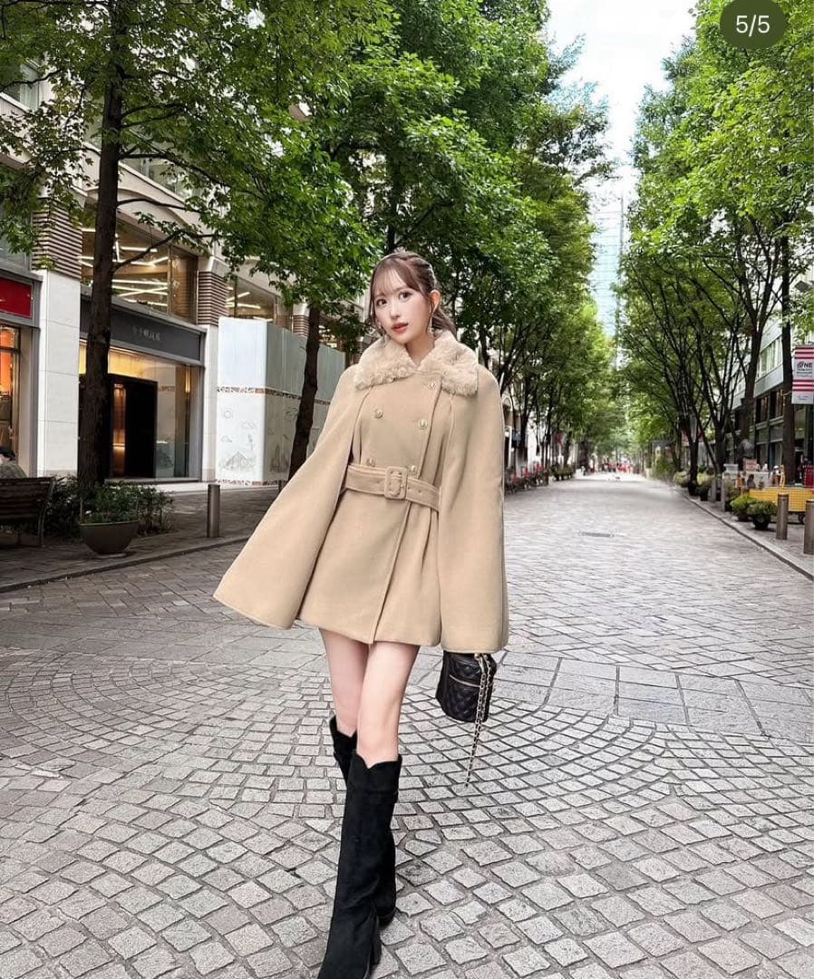 cherimi ファーケープコート 黒