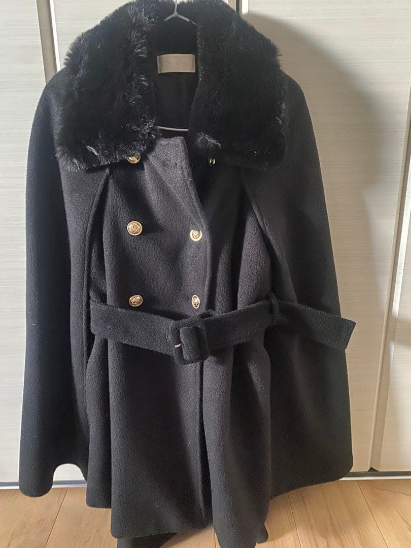 cherimi ファーケープコート 黒