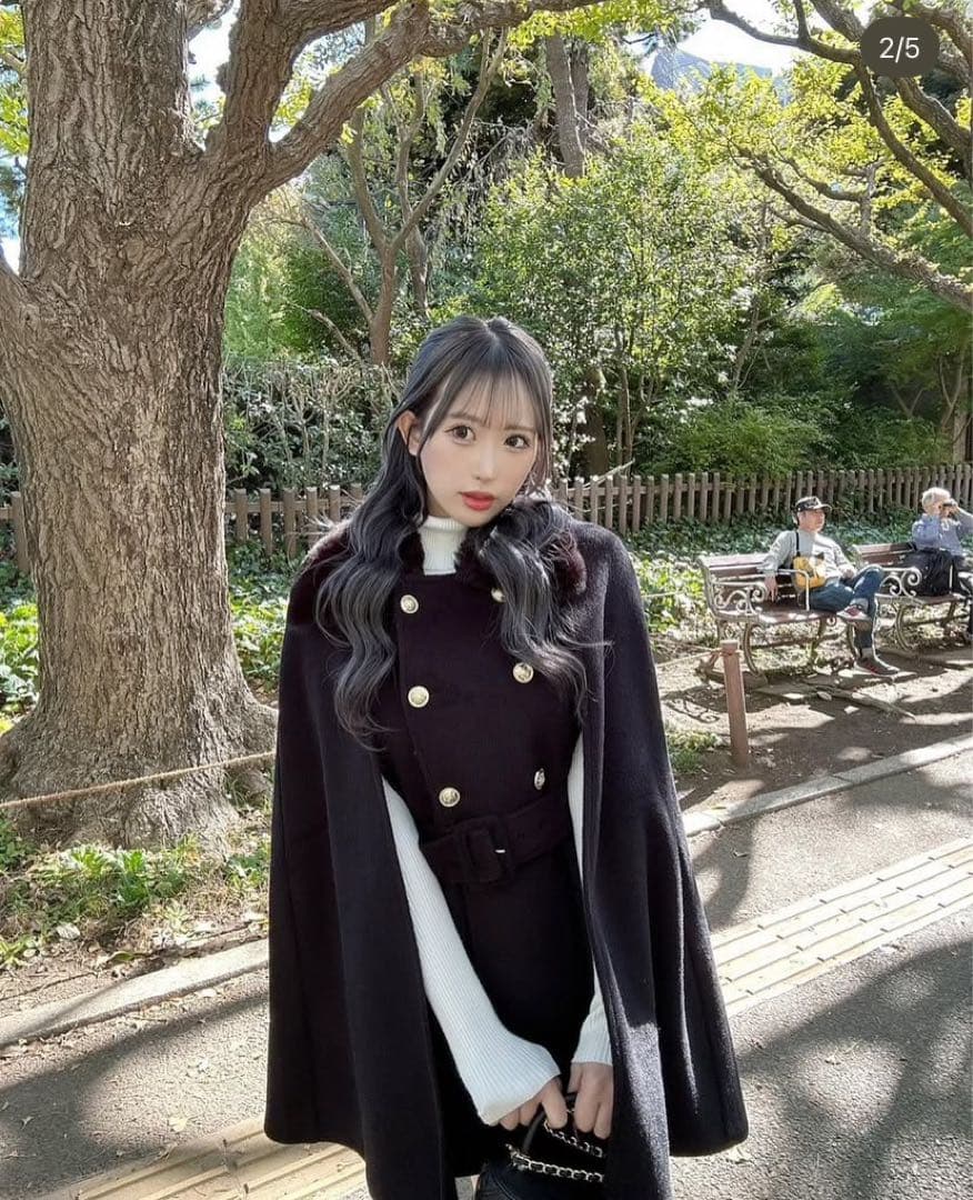 cherimi ファーケープコート 黒