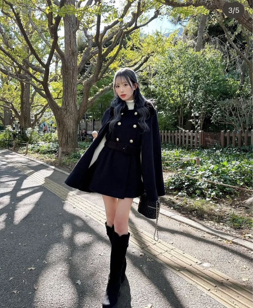 cherimi ファーケープコート 黒