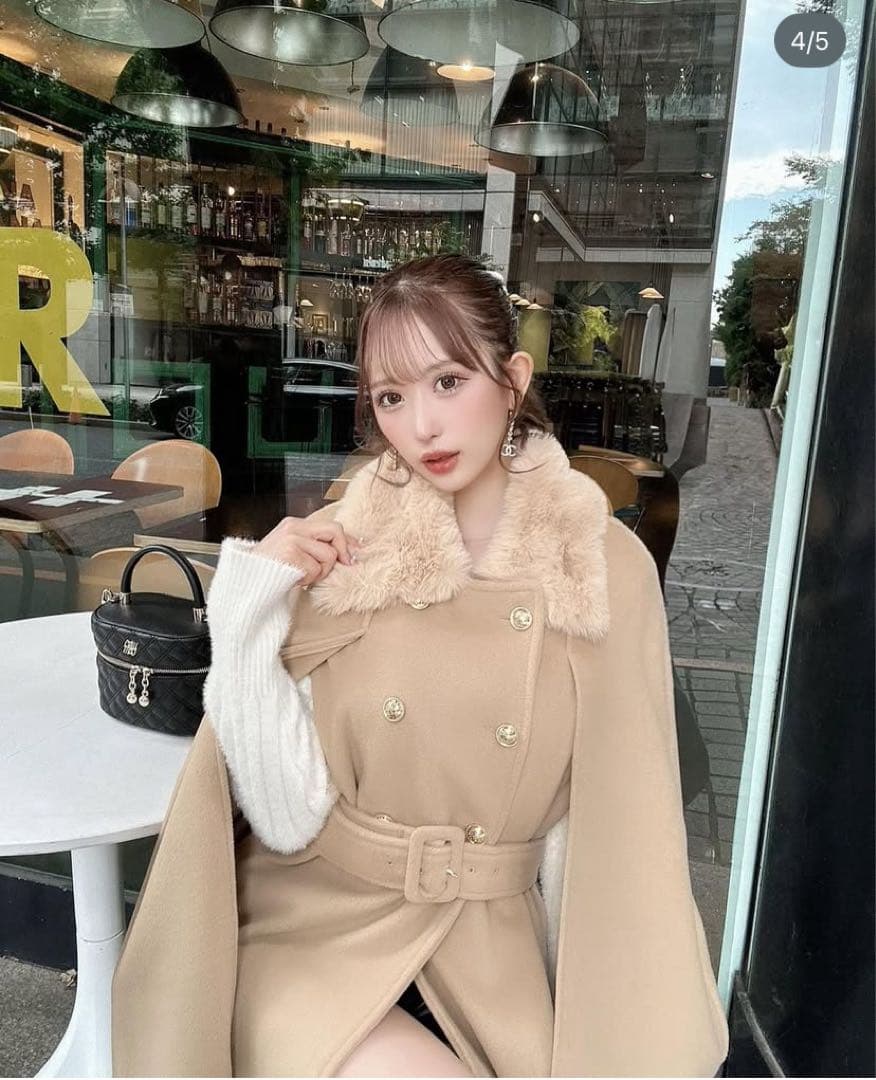 cherimi ファーケープコート 黒