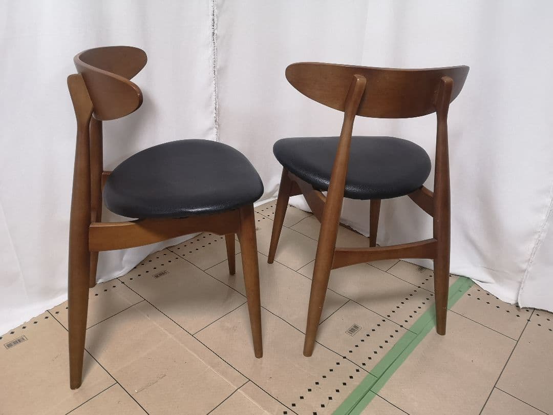 【美品 天然木 合皮 ダイニングチェア オスカー VET-630 2脚セット】