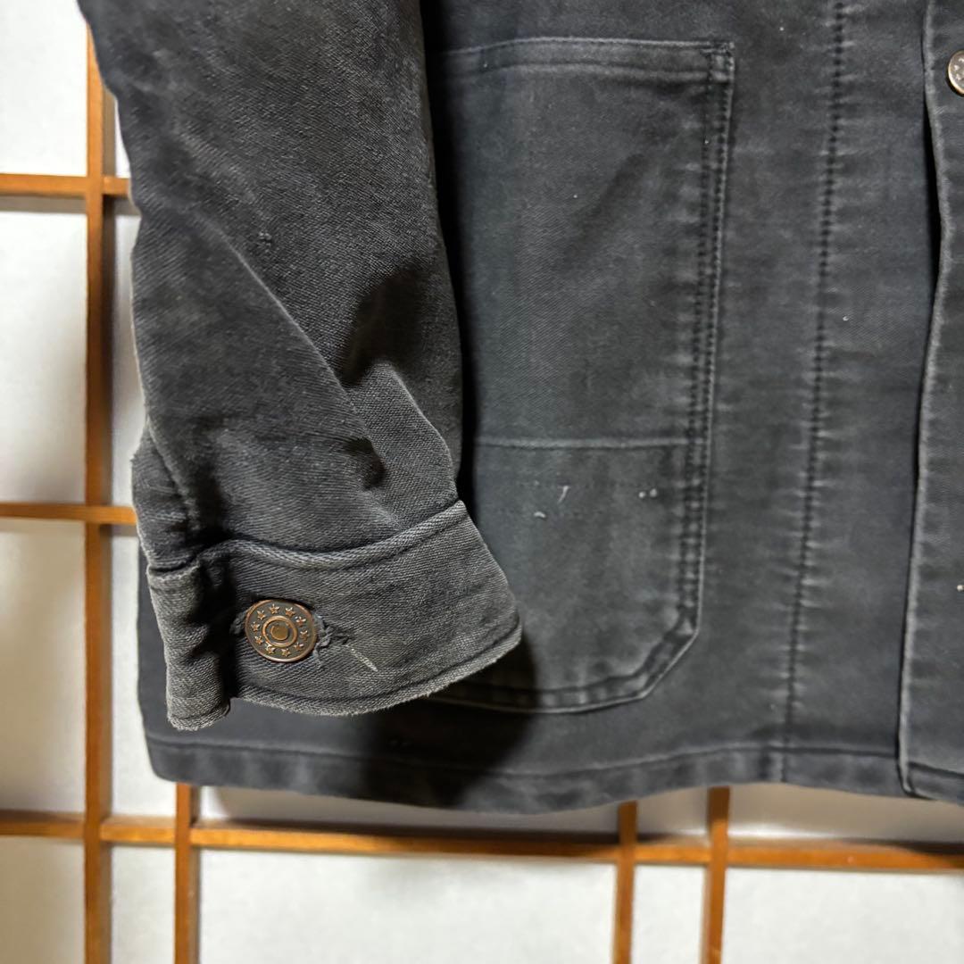 ユーロワークジャケット　カバーオール　モールスキン　黒　52　ヨーロッパ古着