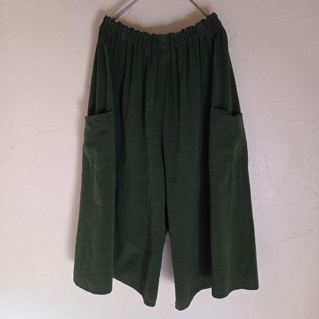 【美品】ヤンマ産業 会津木綿 キュロット グリーン ガウチョパンツ