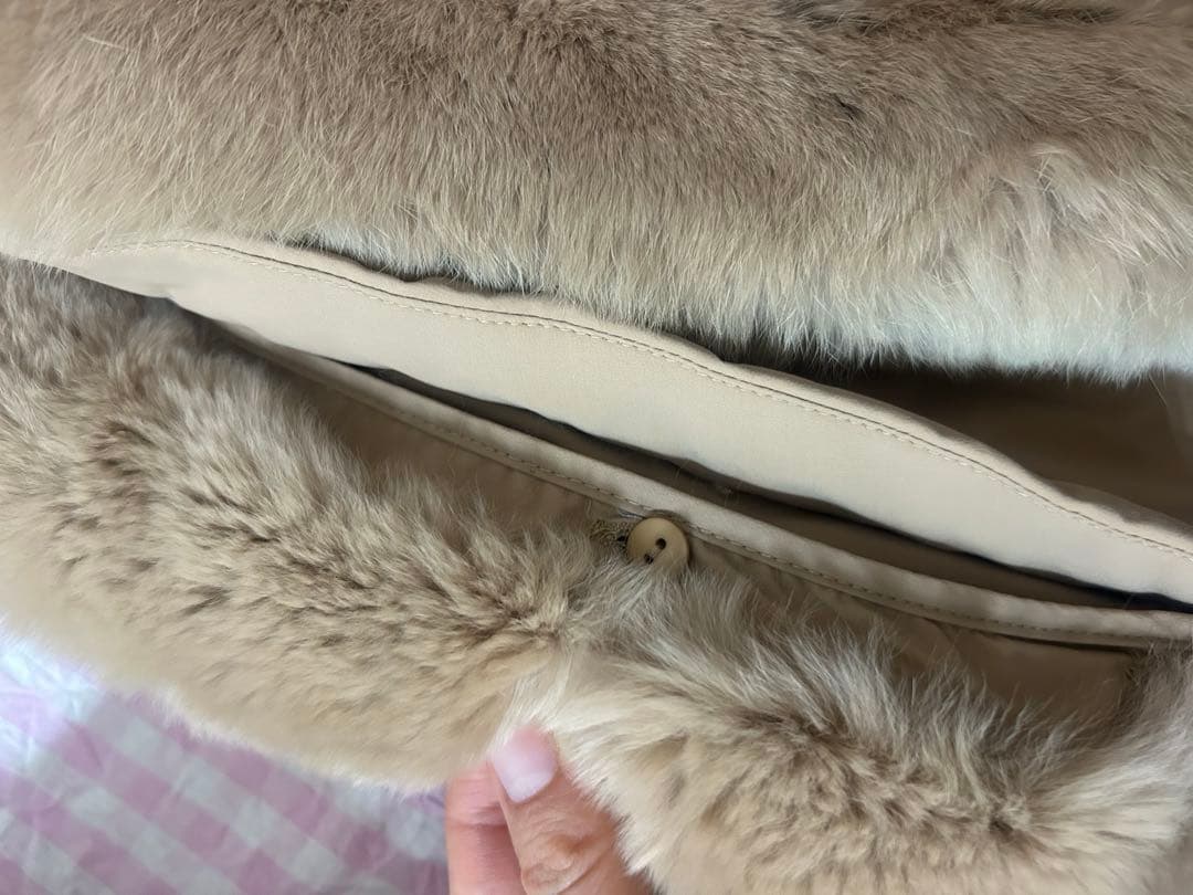 エムズグレイシー　ベージュ　ダウン　ロングコート　リボンつき　レッキスファー