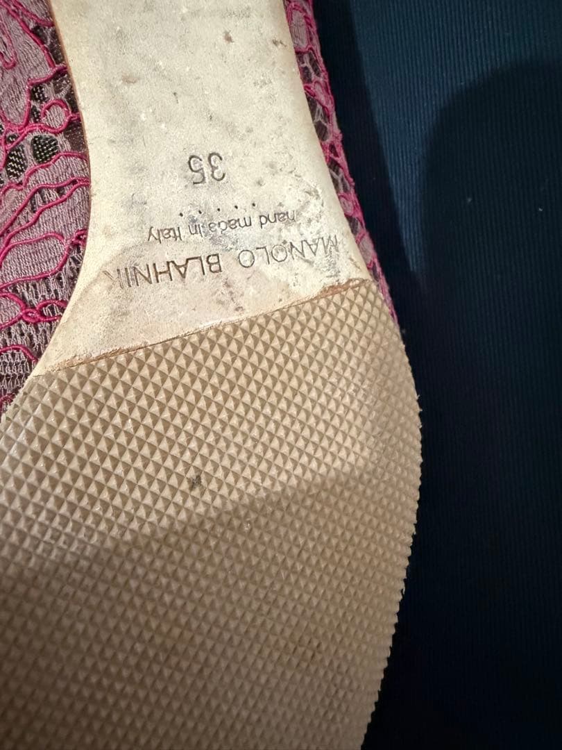 MANOLO BLAHNIK ピンクレースフラットシューズ 35ロンハーマン