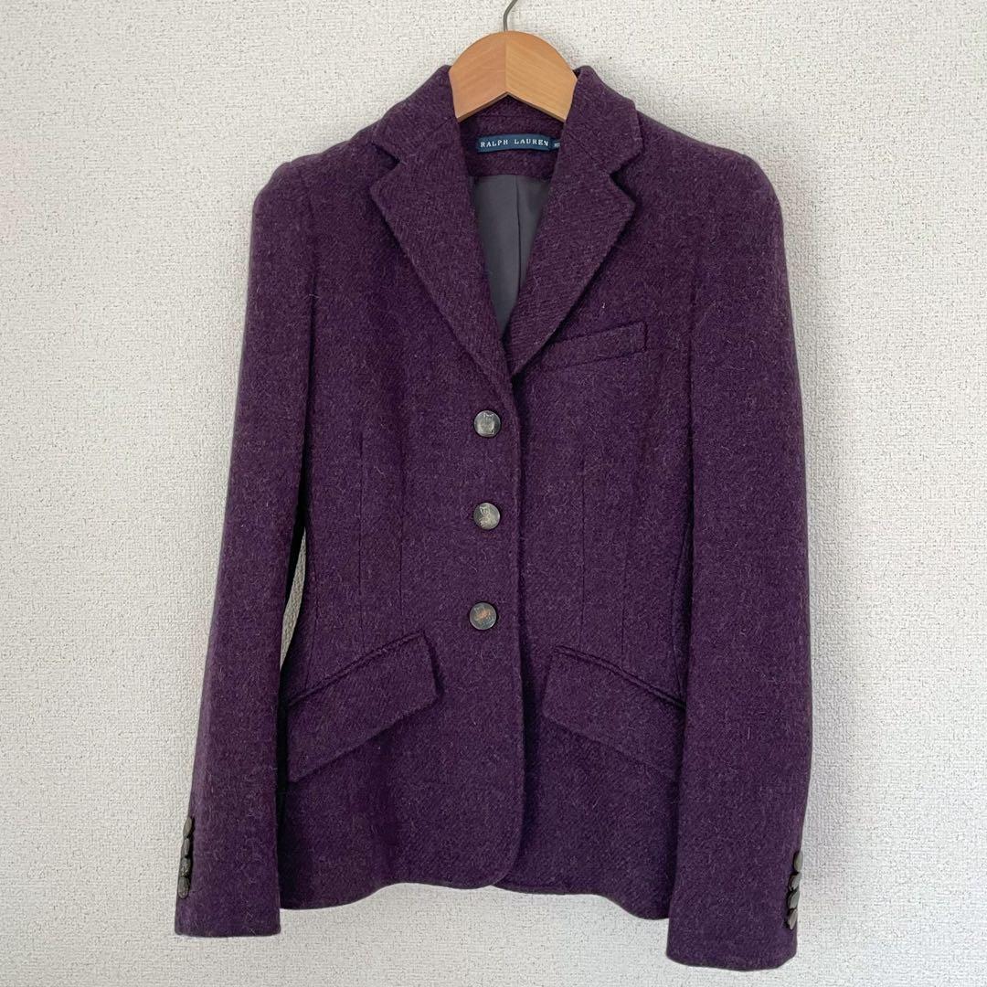 高級RALPH LAURENラルフローレンパープルツイードジャケットイタリア製