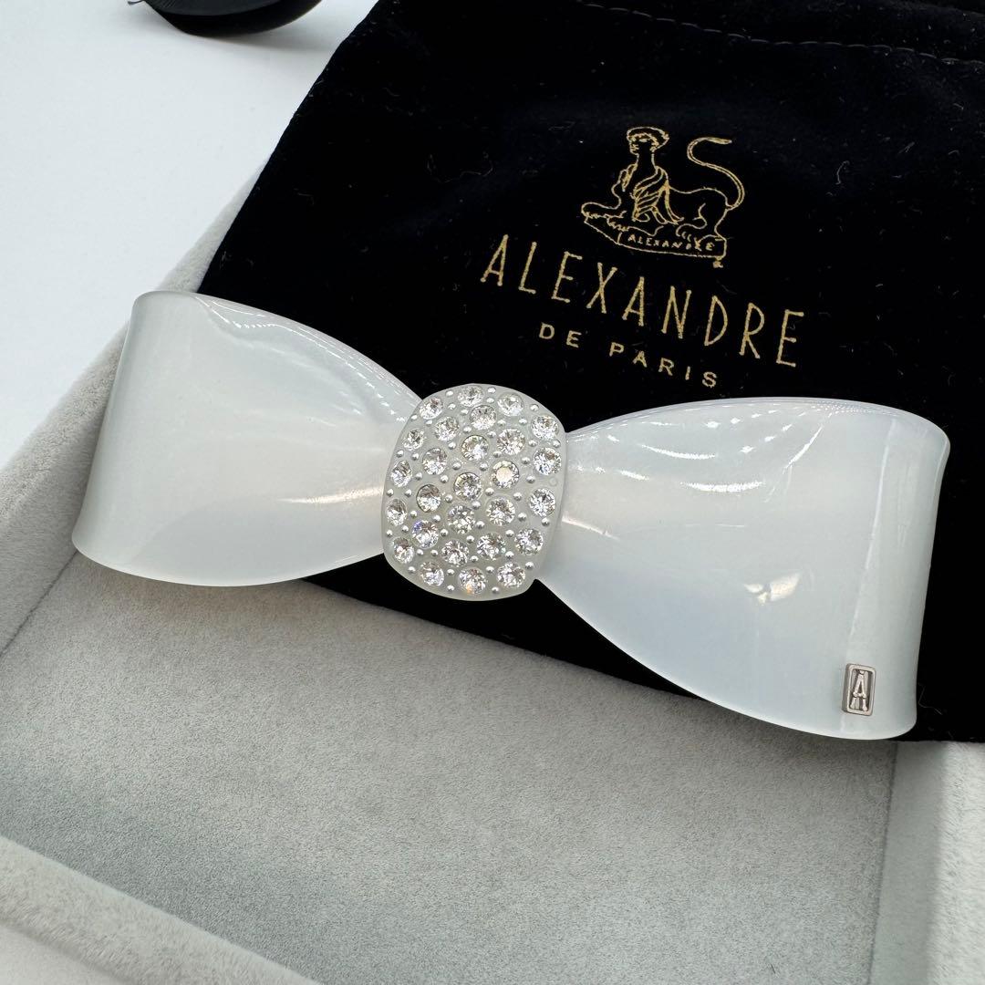 【保管袋付き】alexandre de paris バレッタ　リボン　ストーン
