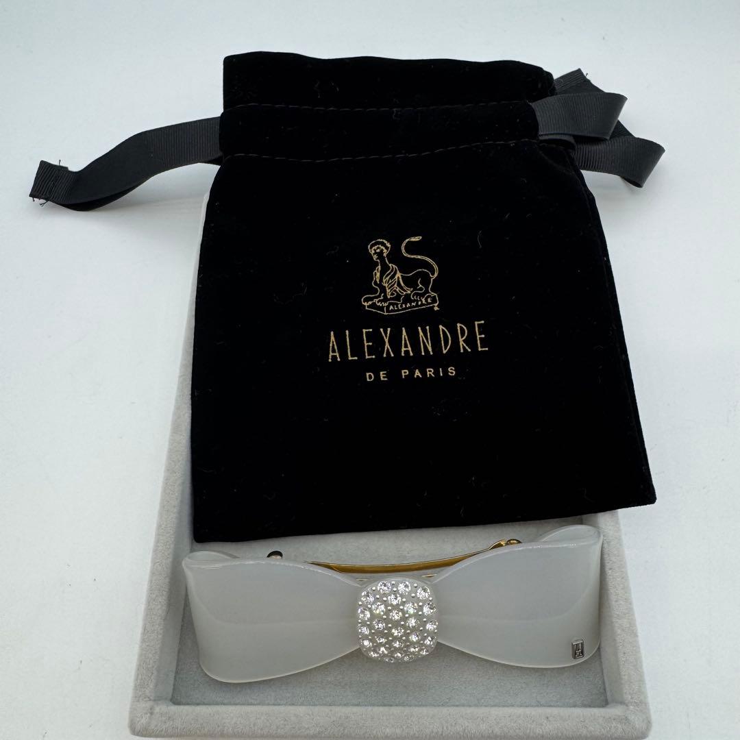 【保管袋付き】alexandre de paris バレッタ　リボン　ストーン