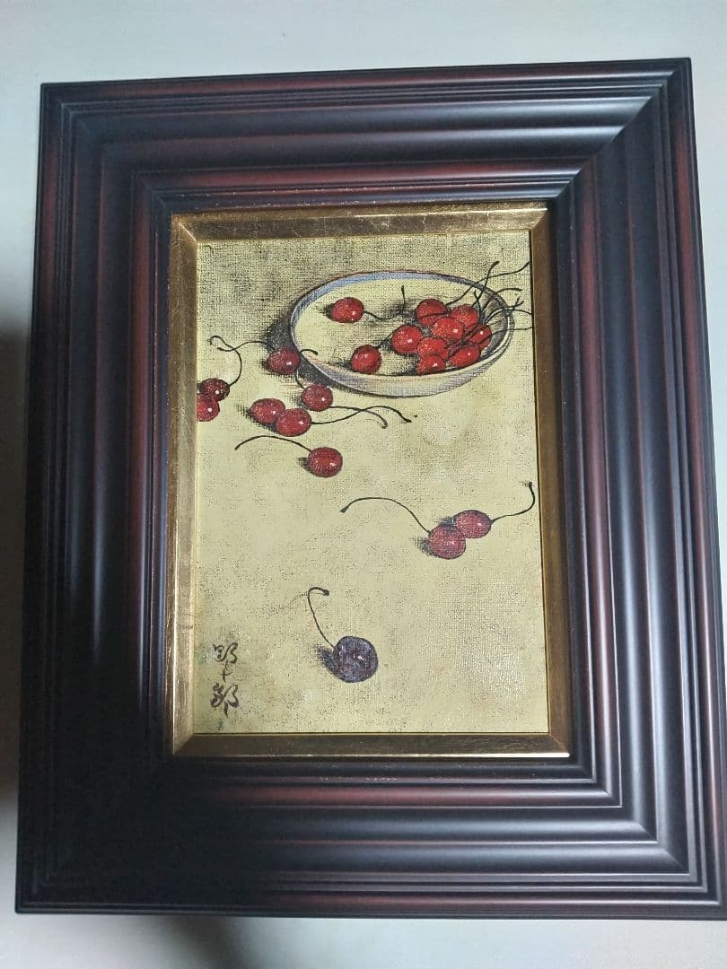 高島野十郎、絵画、油彩SM号、さくらんぼ、肉筆、新品額縁、鴨居玲、佐伯祐三。