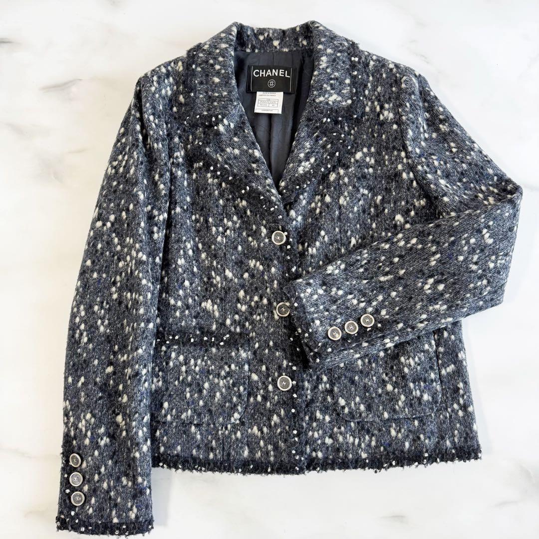 CHANEL シャネル ツイードジャケット ネイビー系 40