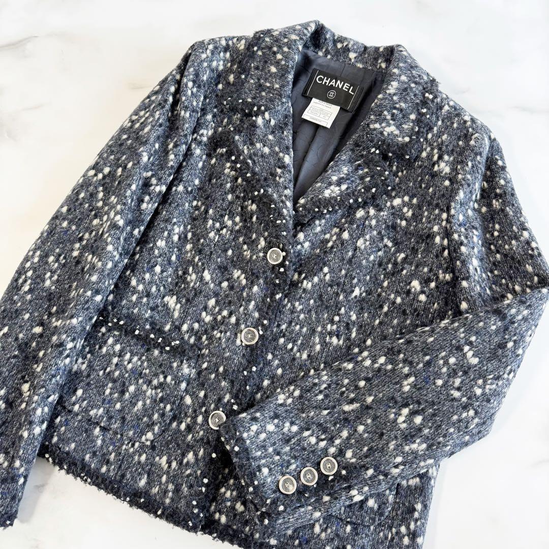 CHANEL シャネル ツイードジャケット ネイビー系 40