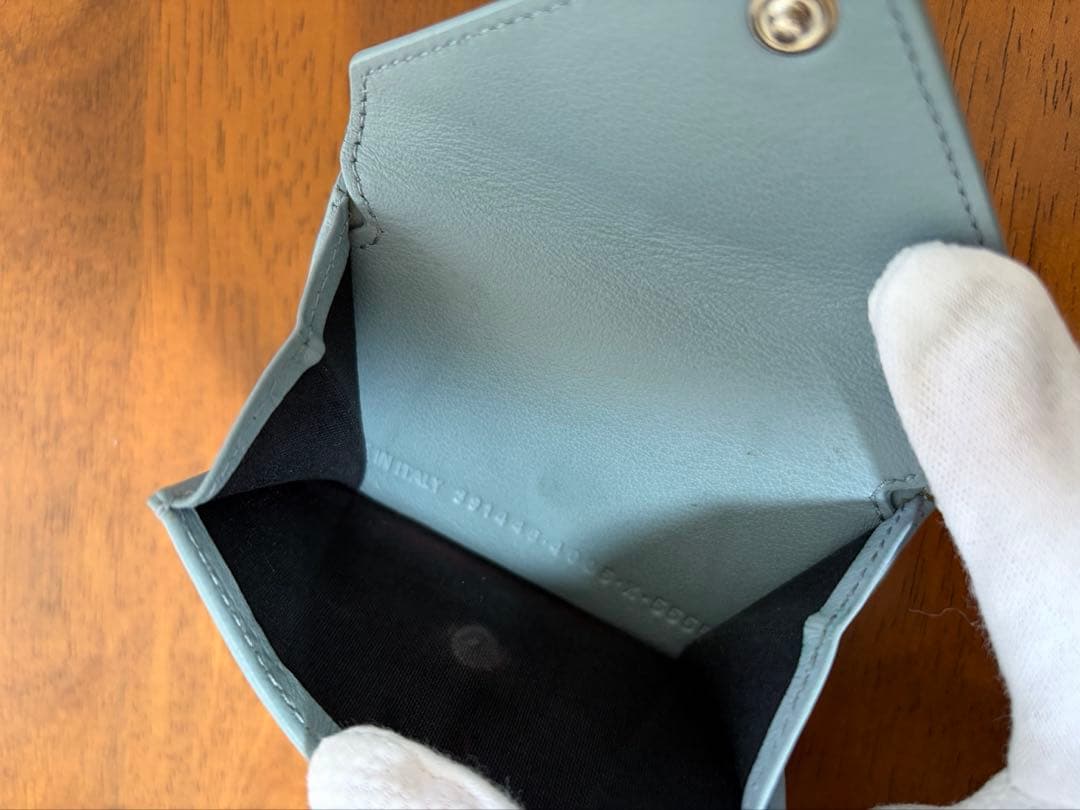 BALENCIAGA ペーパーミニウォレット　三つ折りミニ財布　ブルーグレー