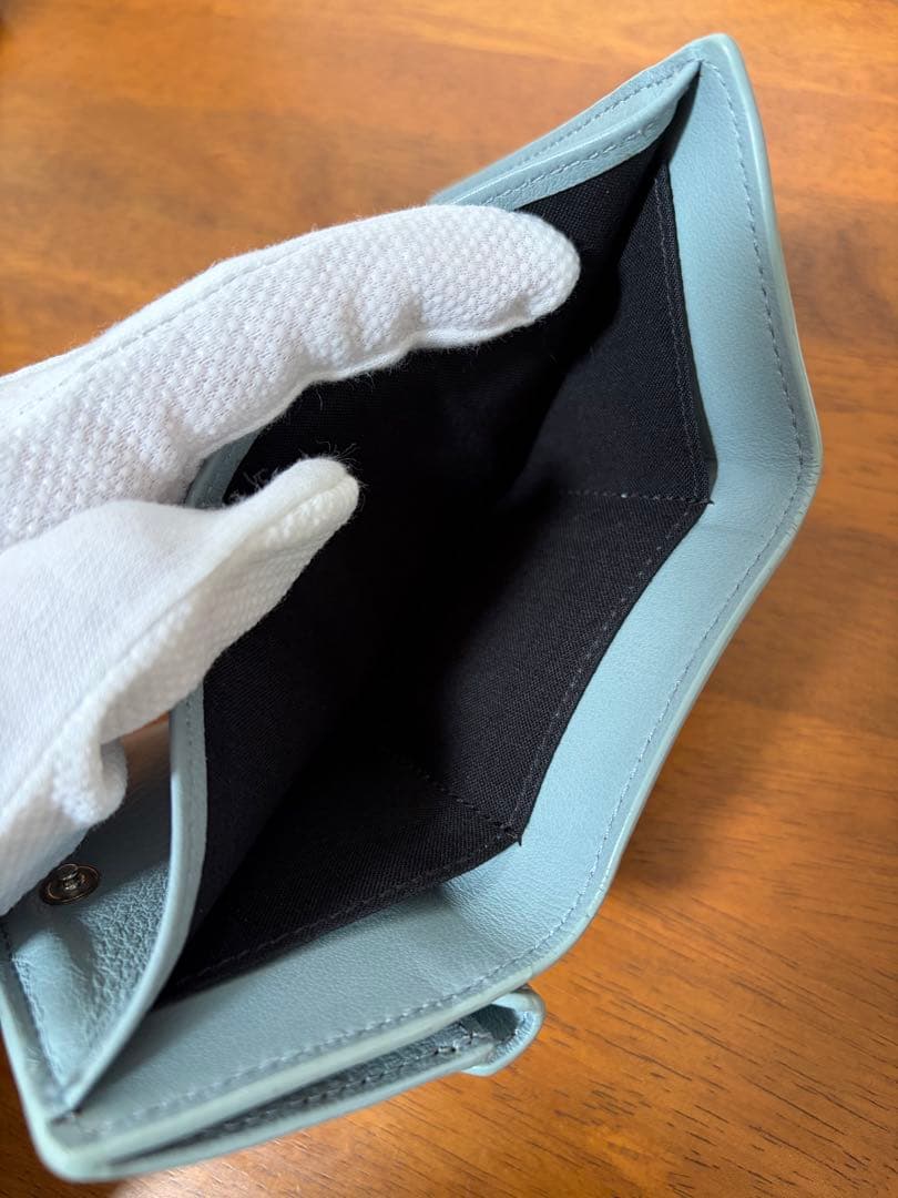 BALENCIAGA ペーパーミニウォレット　三つ折りミニ財布　ブルーグレー