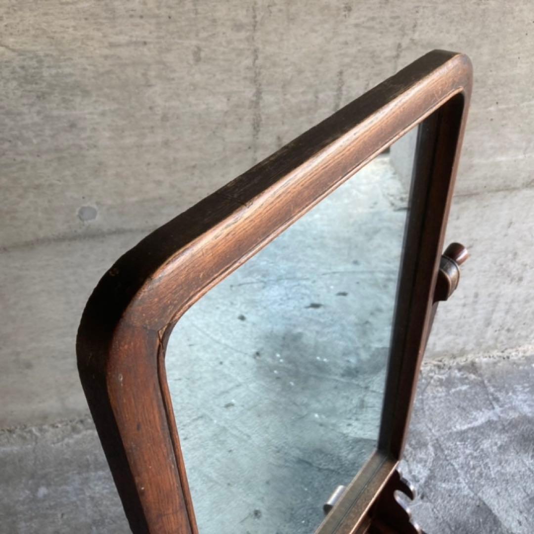 古い鏡台 姿見 ドレッサー スタンド 木製 欅 透かし彫り レトロ アンティーク