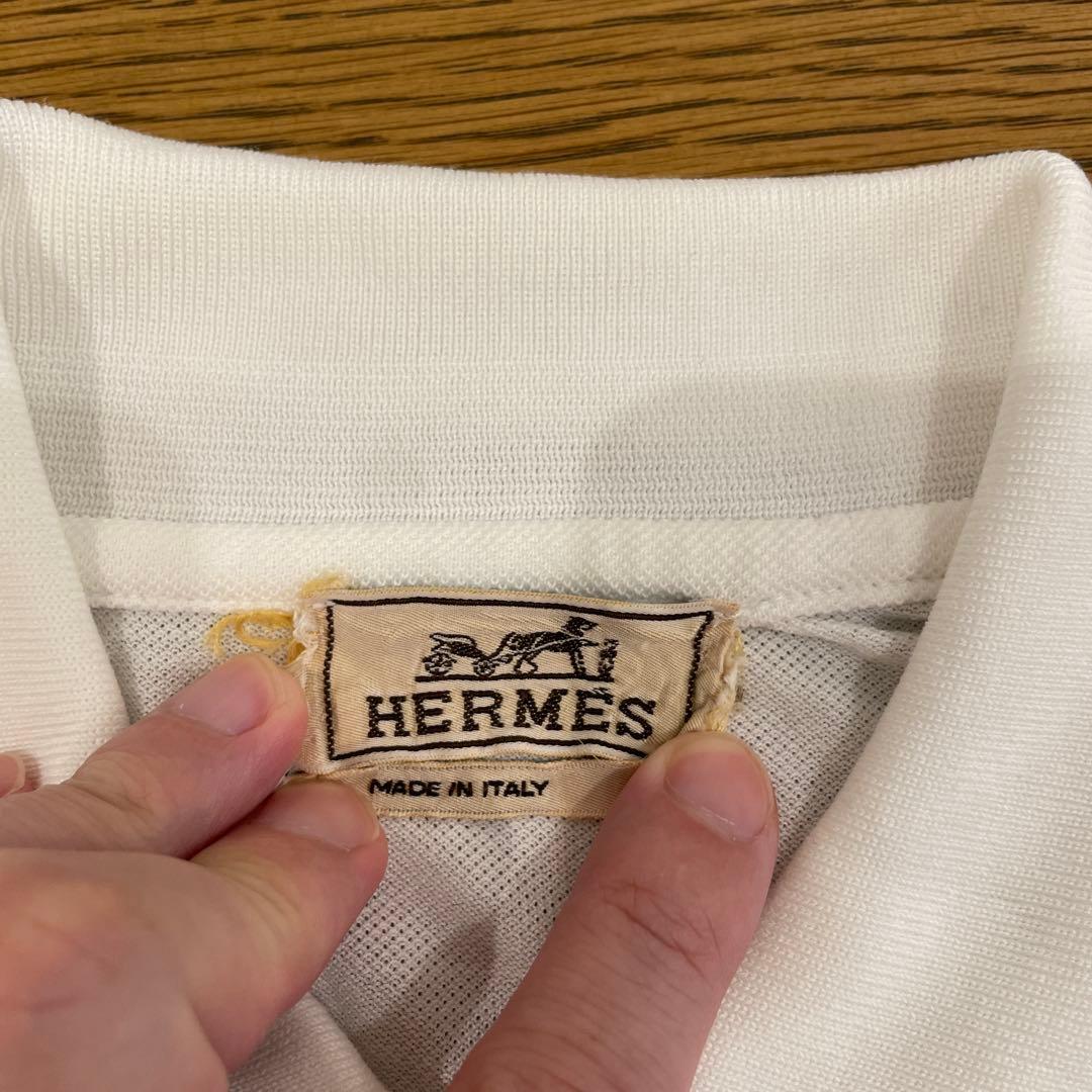 HERMES ホワイト ポロシャツ サイドスリット付き　エルメス　M