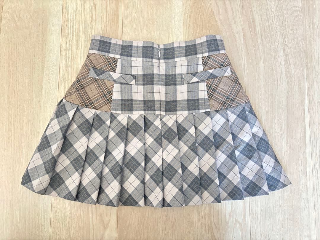 Coco check pleats skirt pink beige Mサイズ