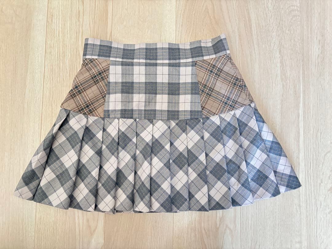 Coco check pleats skirt pink beige Mサイズ