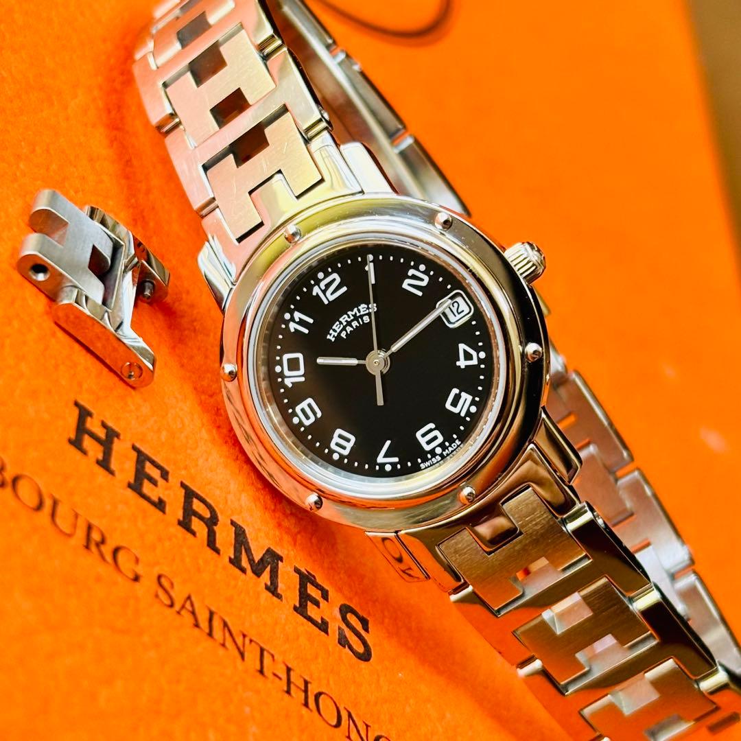 【HERMES】✨極美品✨ クリッパー レディース 腕時計 ブラック文字盤