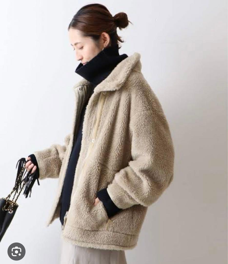 【FRAMeWORK】ボアスタンドブルゾン　グレージュ　36