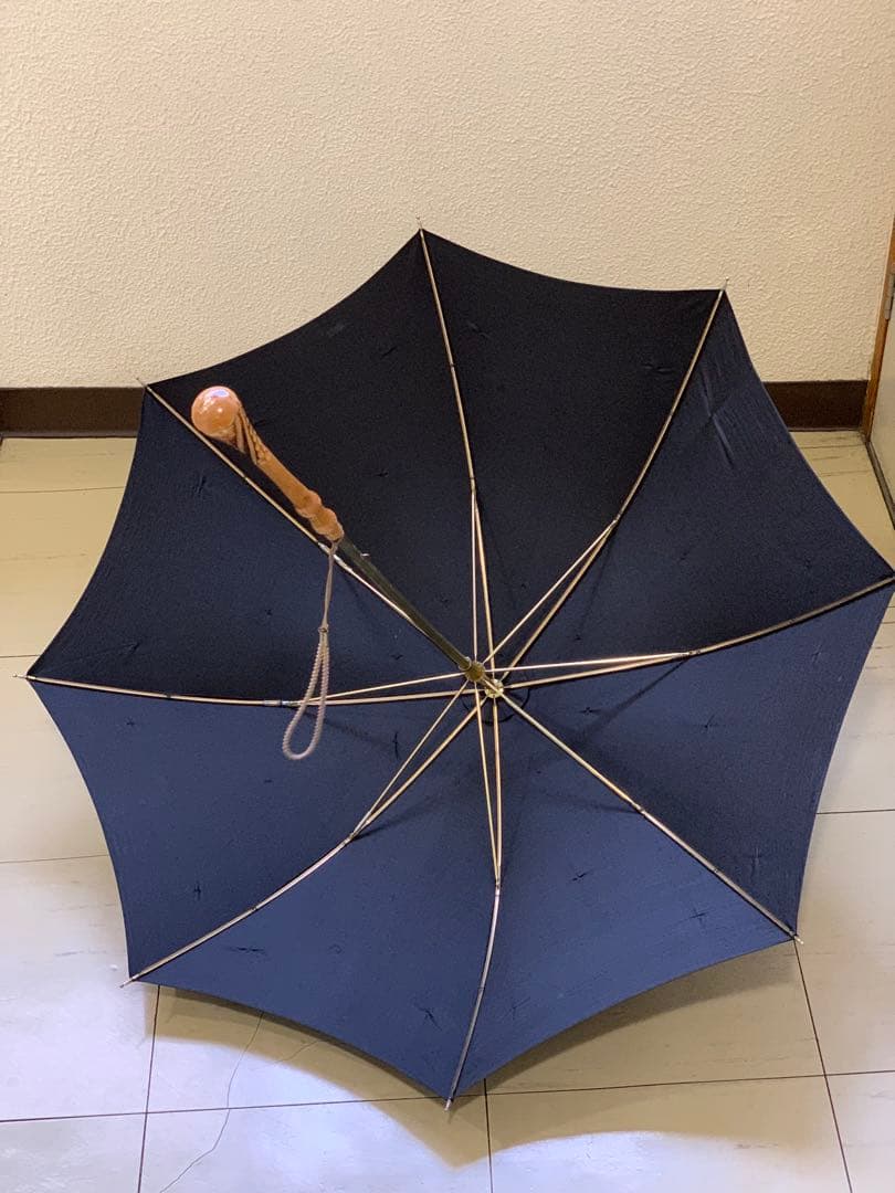 ギィドゥジャン雨晴日傘フランス製黒×白リボン付き晴雨兼用長傘生地張り替え済み