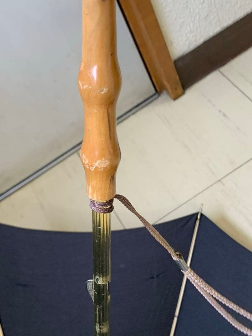 ギィドゥジャン雨晴日傘フランス製黒×白リボン付き晴雨兼用長傘生地張り替え済み