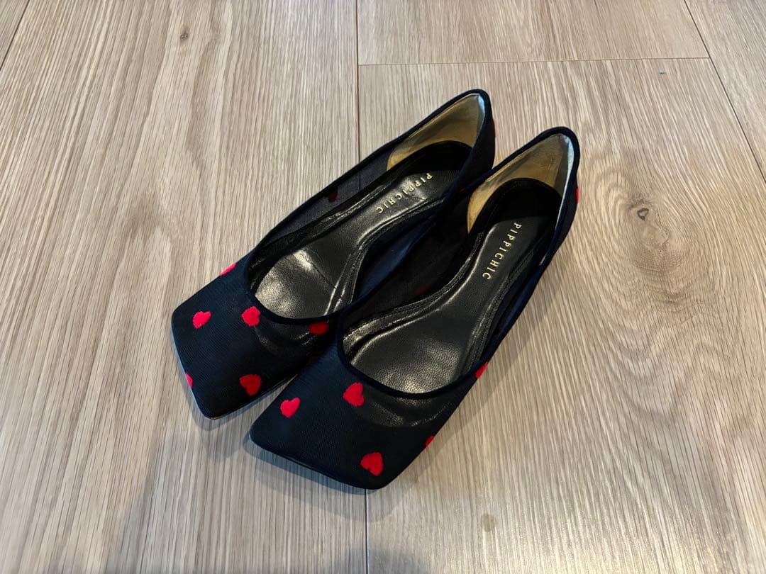 PIPICHIC / ハート柄 スクエアトゥ フラットシューズ