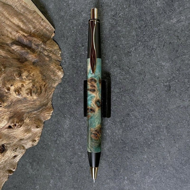 野原工芸似シャーペン　 BLUEスタビライズドウッド・ポプラ瘤杢 木軸ペン