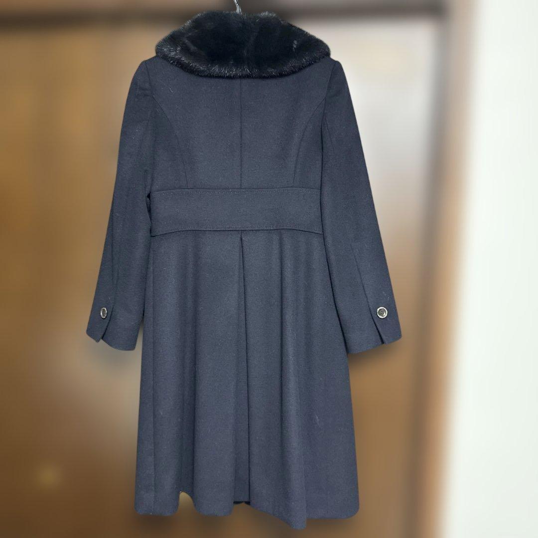 美品 FOXEY濃紺ファー襟 カシミヤロングコート