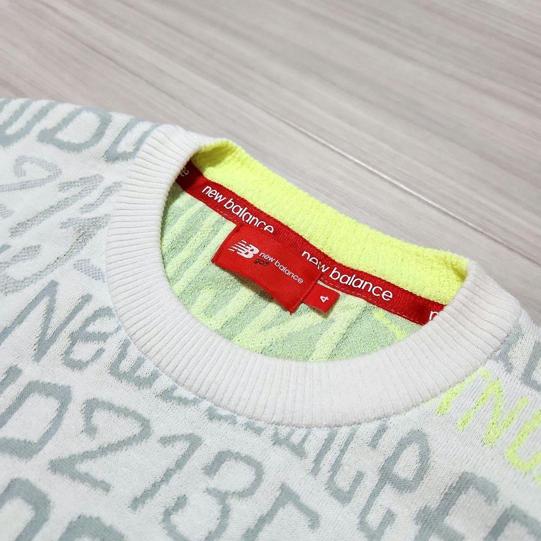 美品☆new balance golf☆ジャガード総ロゴニット 4(M) 薄緑