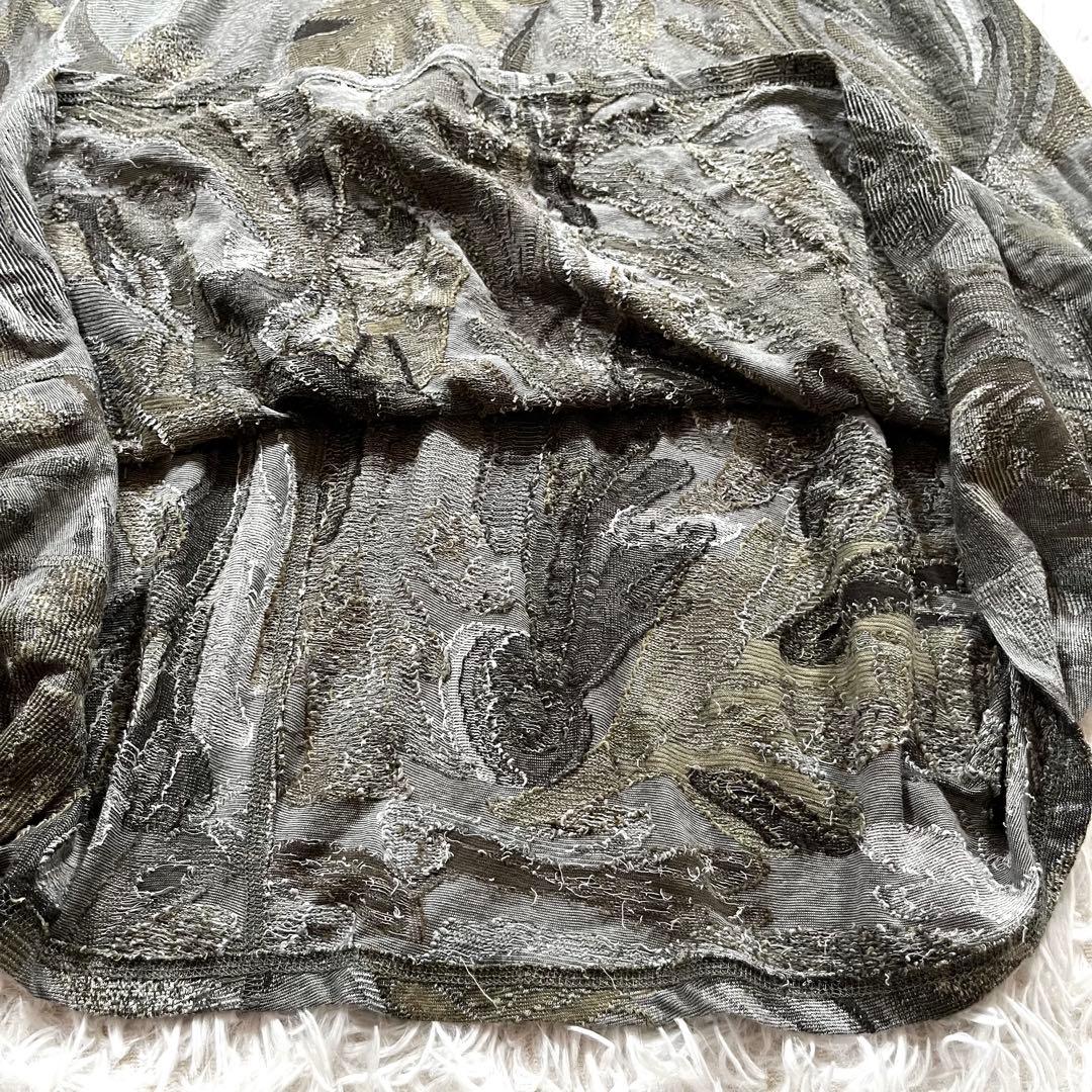 美品✨ババグーリ ボタニカル柄　ジャガード　ワンピース 半袖　ライトグレー