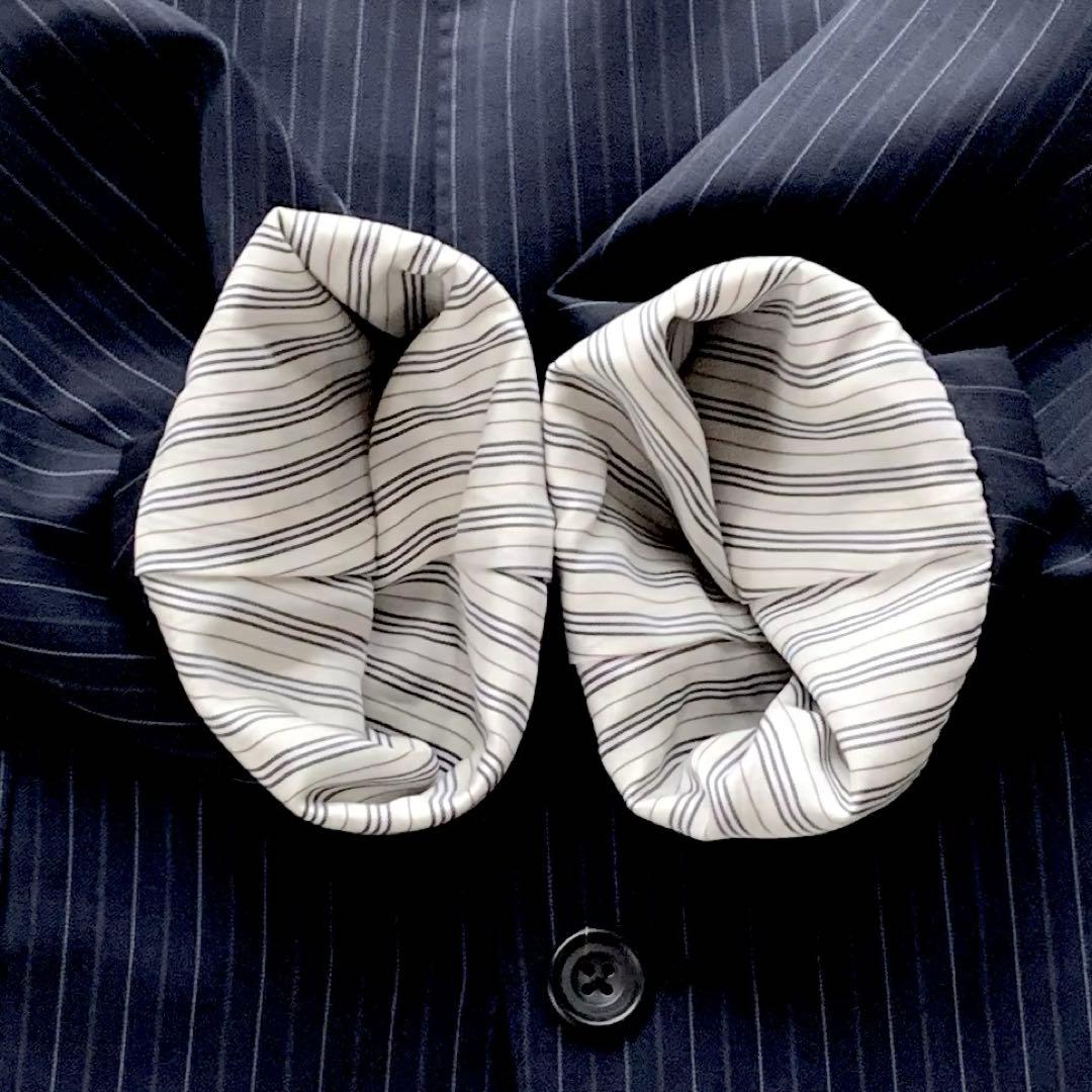 【極美品】バーバリーロンドン 高級 シルク混 ストライプ スーツ L ネイビー