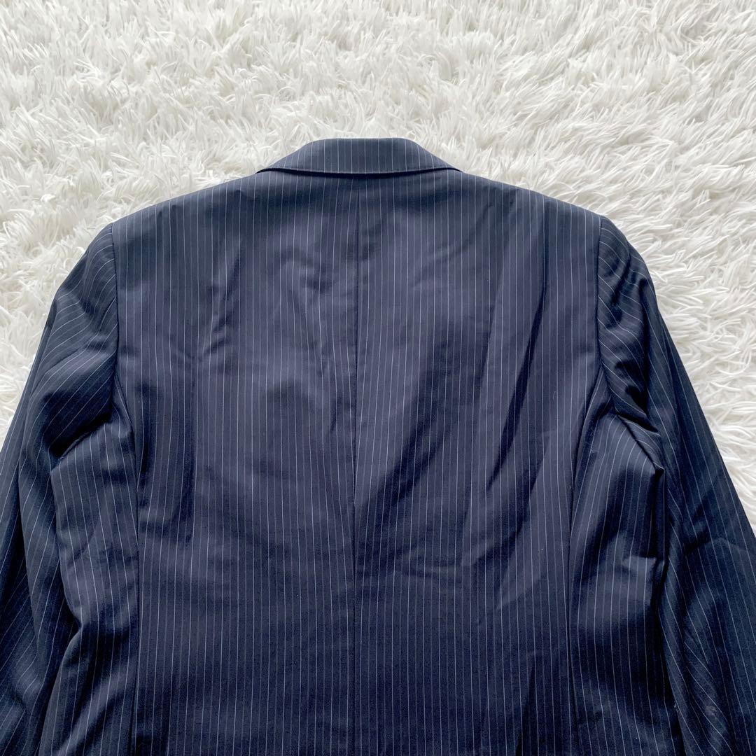 【極美品】バーバリーロンドン 高級 シルク混 ストライプ スーツ L ネイビー